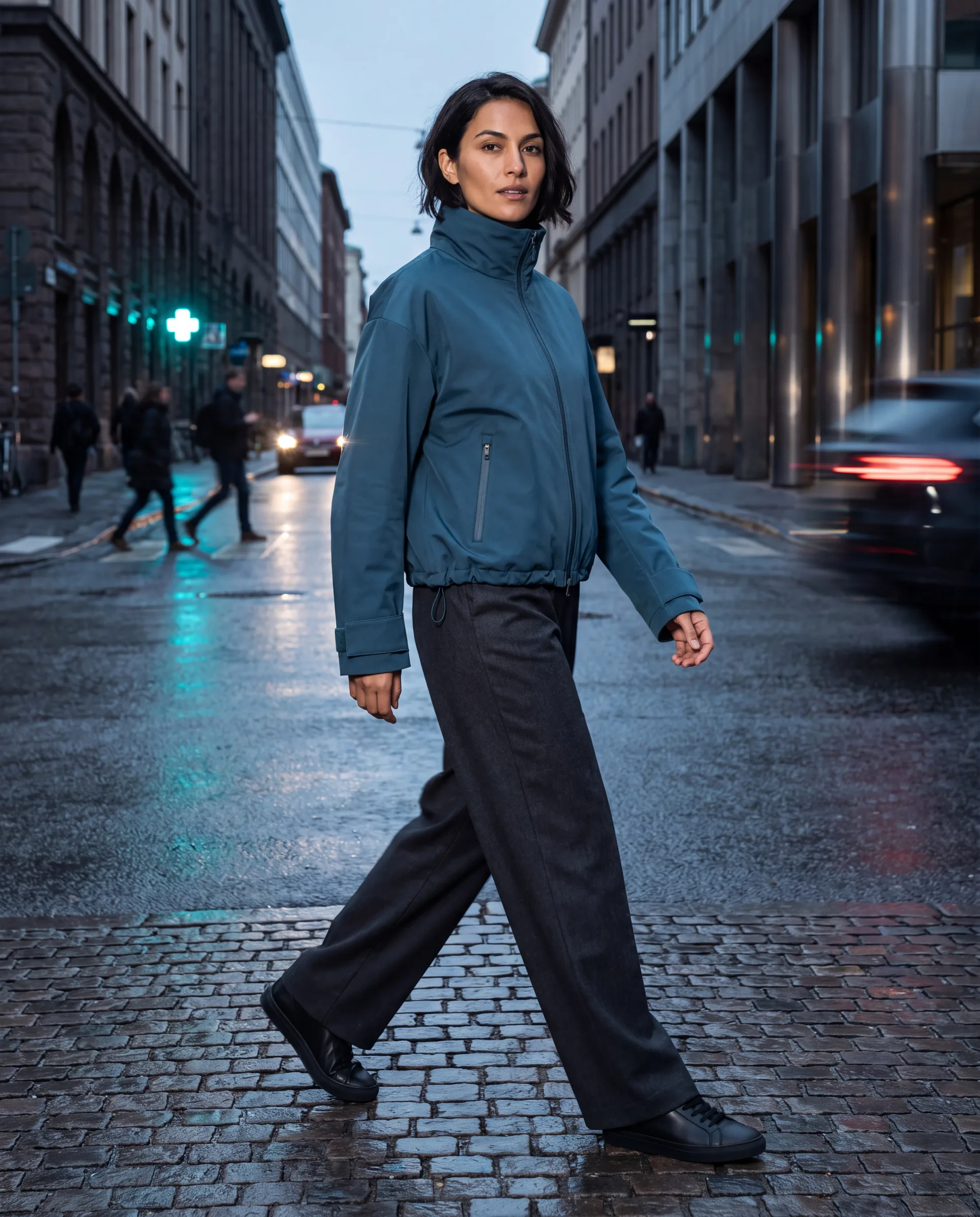 Woman crossing the street