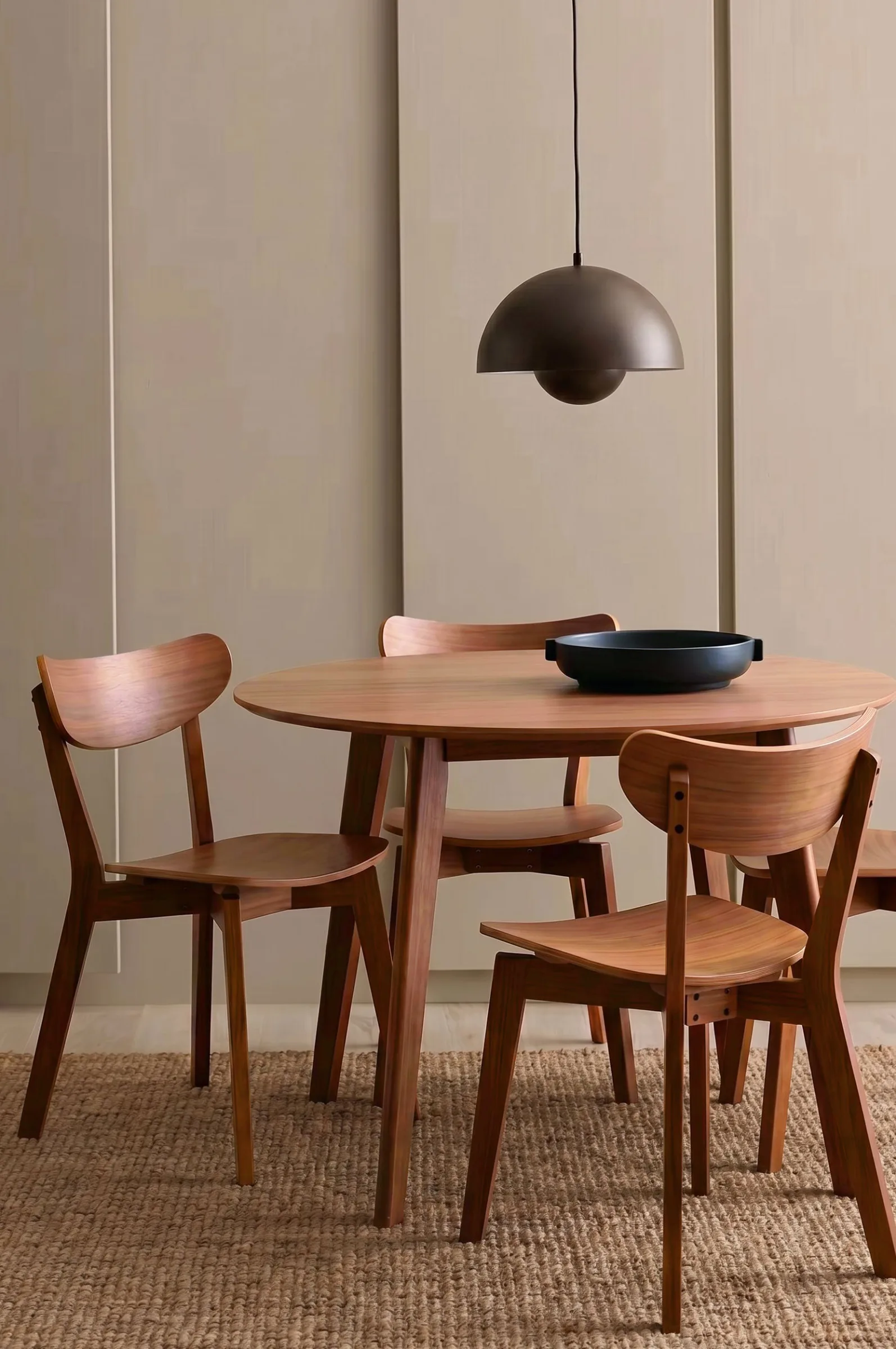 Wooden dinner table with chairs
