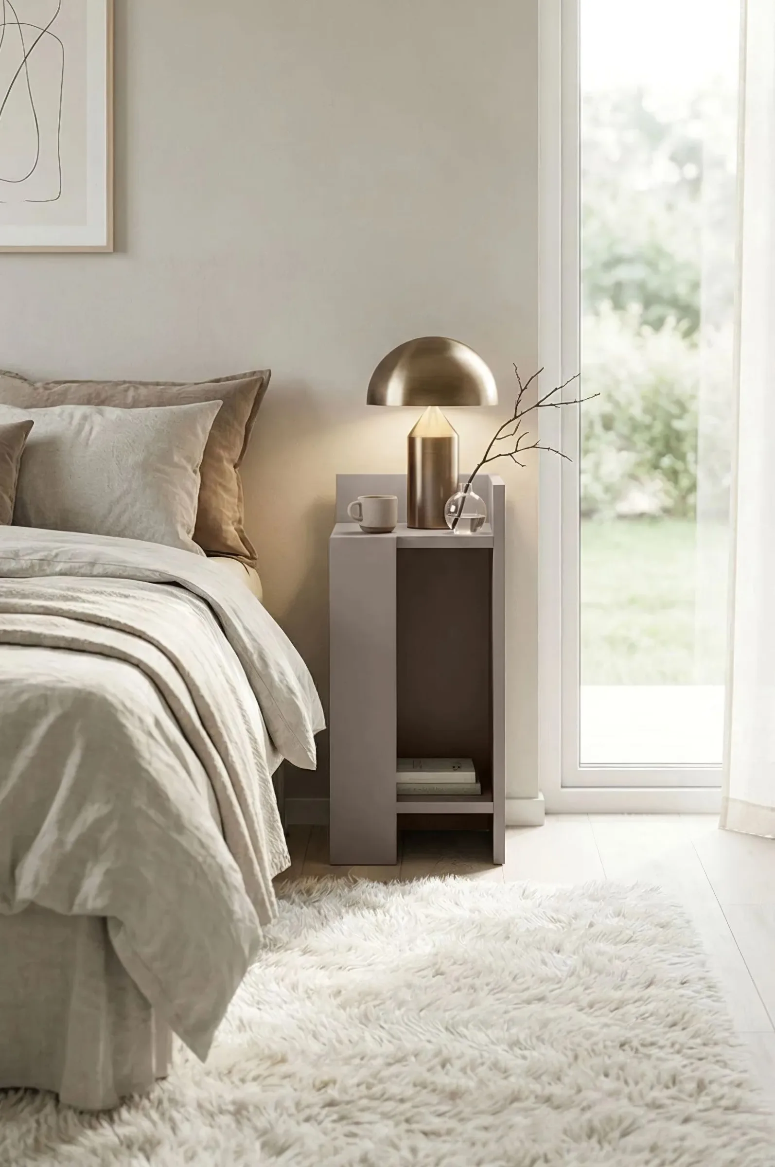 Bedside table with a lamp